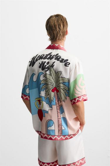 LANDSCAPE PRINT SATIN SHIRT - Pink by Zara - Image 2