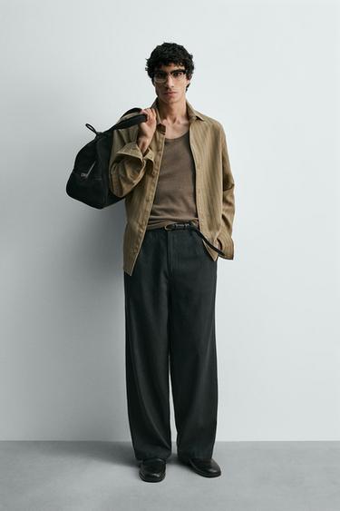 STRIPED FLOWING SHIRT - Khaki by Zara