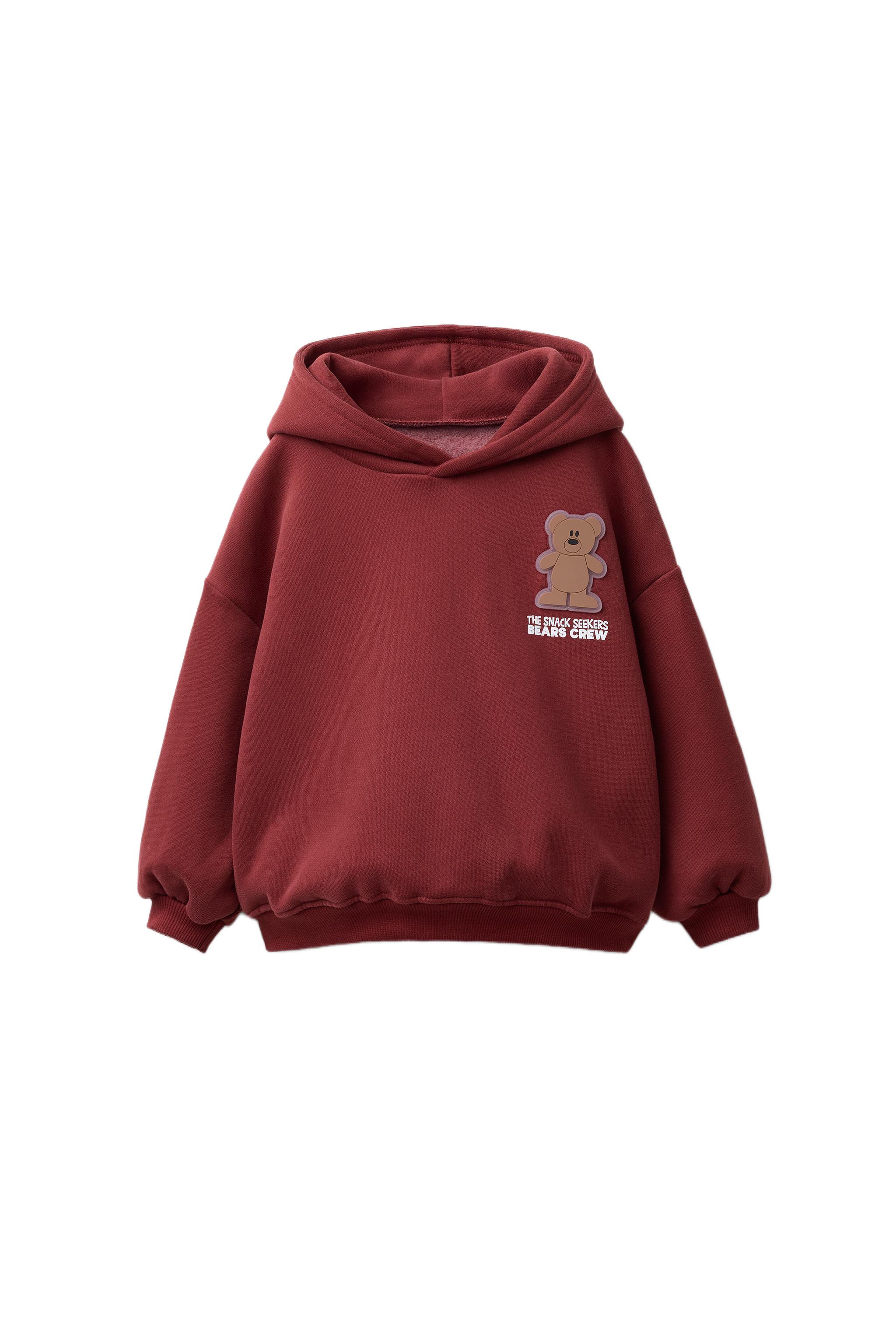 BEAR HOODIE SWEATSHIRT - Dark maroon | ZARA United States