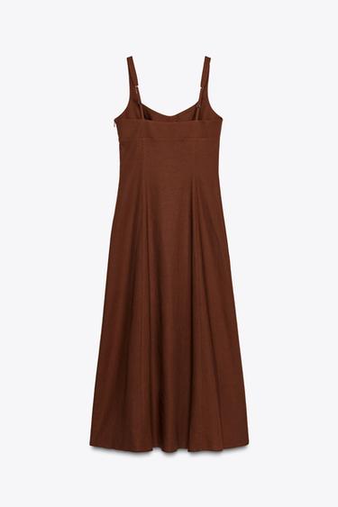 LINEN BLEND MIDI DRESS - Terracotta by Zara - Image 7