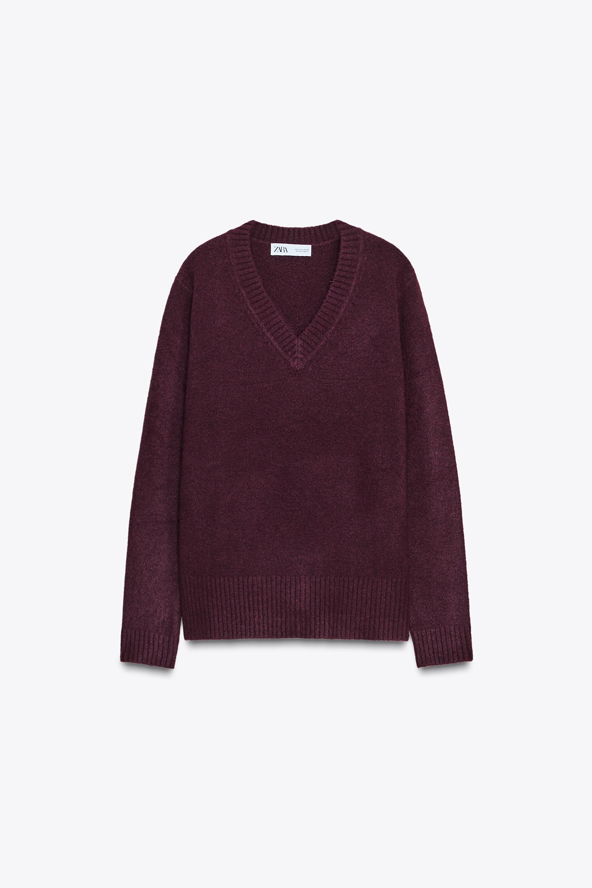 Vネックニットセーター - バーガンディ | ZARA Japan / 日本