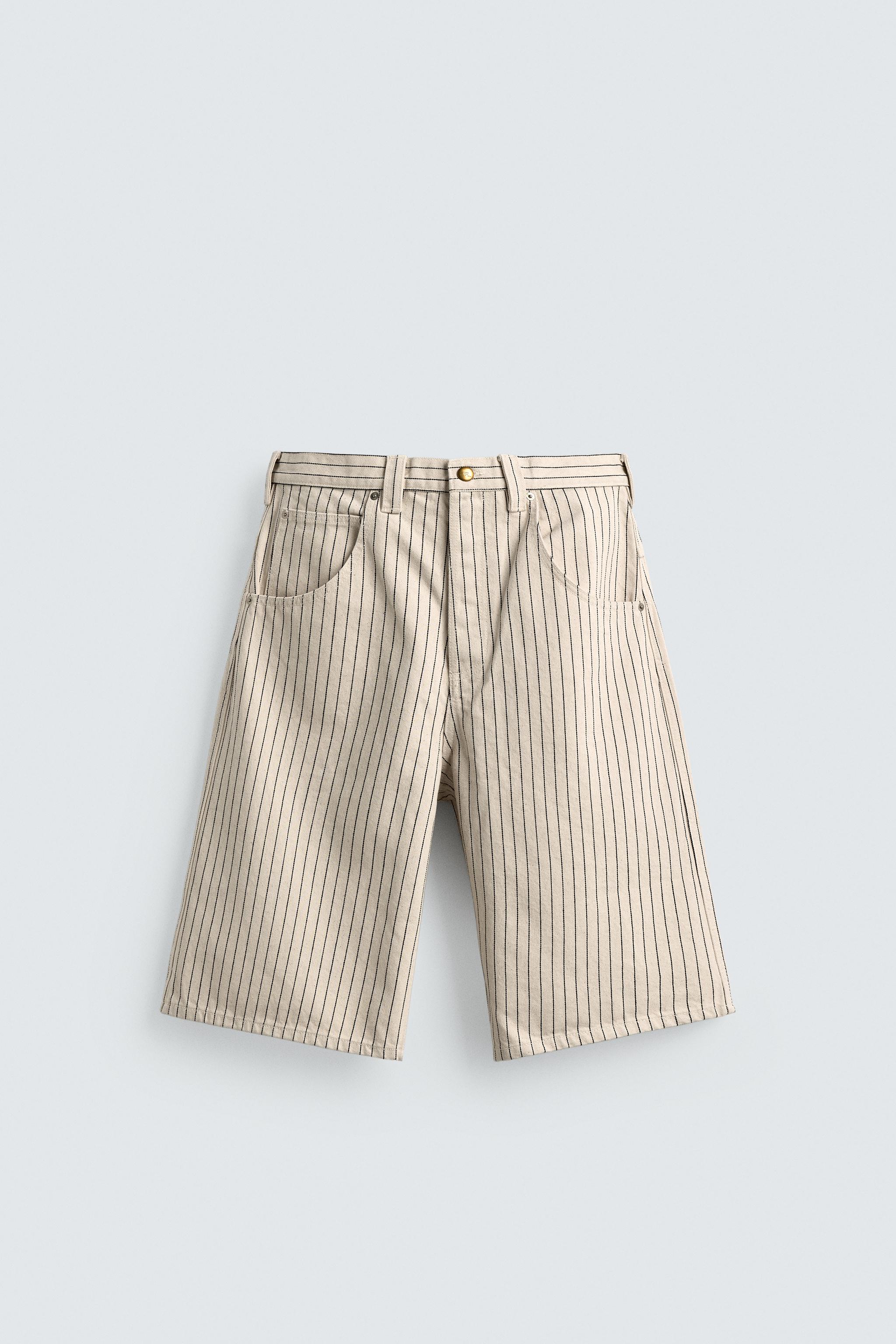 PINSTRIPE RELAXED FIT JORTS - Ecru | ZARA Canada