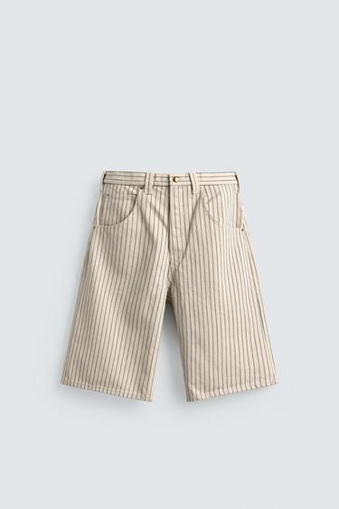 شورت جينز RELAXED FIT بخطوط رفيعة - خَام الخاص بـ Zara