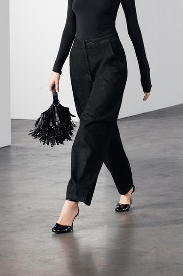 ZW COLLECTION MID-WAIST BALLOON JEANS - Black by Zara
