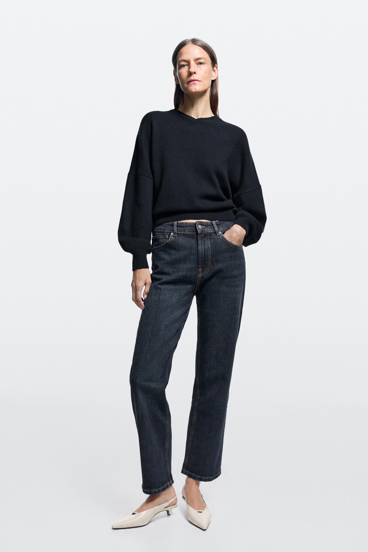 High-waist cropped straight-leg jeans — Mid-blue