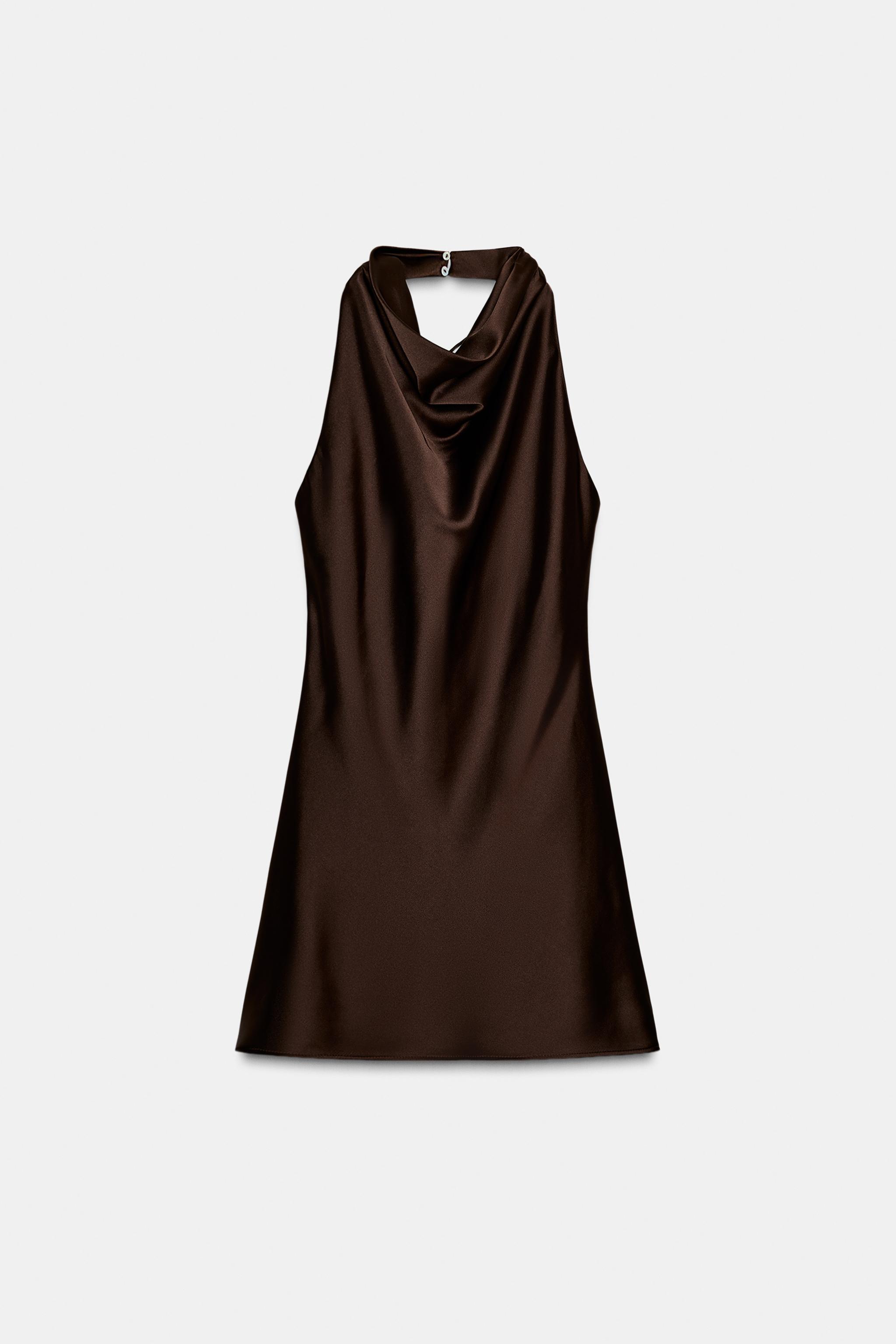 SATIN EFFECT SHORT DRESS - Brown | ZARA United States SATIN EFFECT SHORT DRESS - Brown | ZARA United States