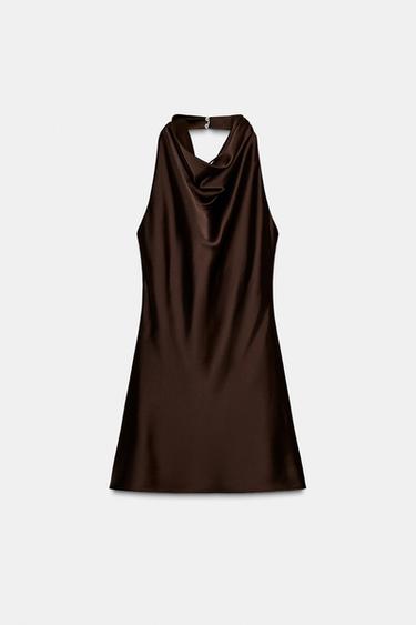 SATIN MINI DRESS - Brown by Zara