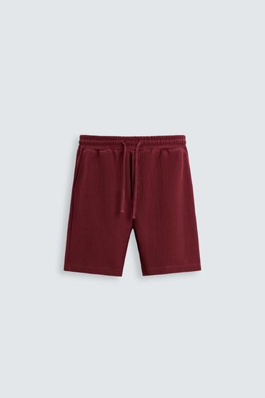 BERMUDA JOGGER COM TEXTURA - Vermelho-médio da Zara