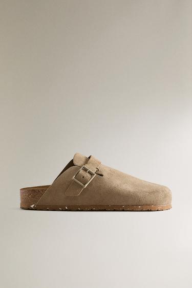 TAMANCO DE COURO COM FIVELA DETALHE PESPONTO - Verde da Zara