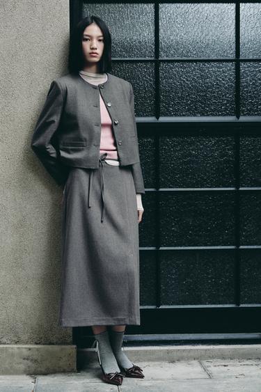 Zara 腰帶窄裙 - 斑紋灰色