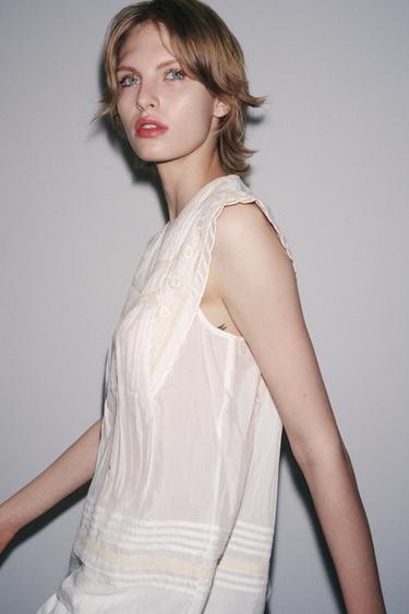 ZW COLLECTION EMBROIDERED BLOUSE - Ecru by Zara - Image 4