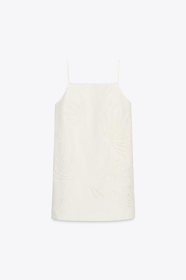 EMBROIDERED LINEN BLEND DRESS ZW COLLECTION - White by Zara - Image 4
