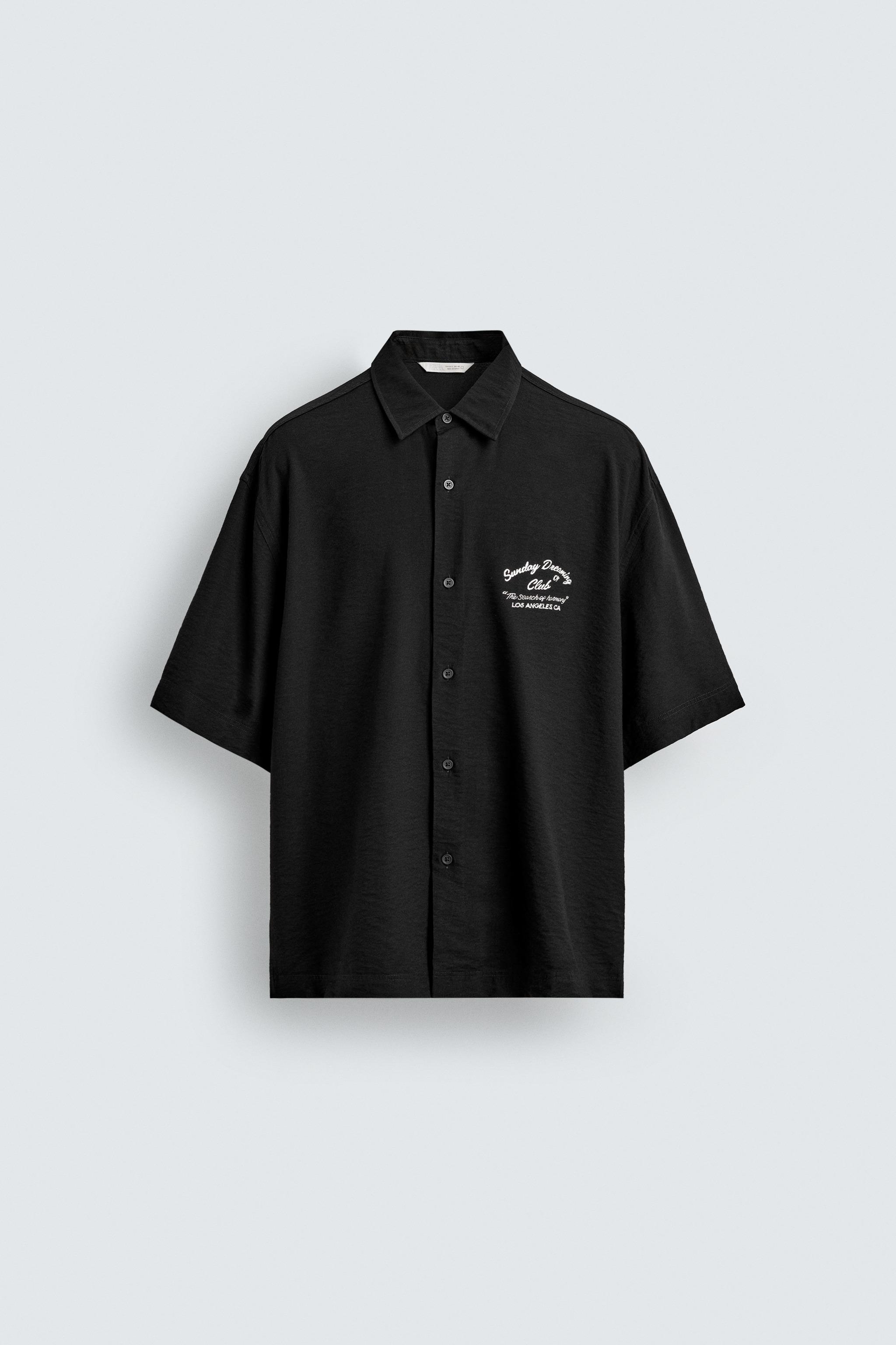 EMBROIDERED FLOWING SHIRT — Black