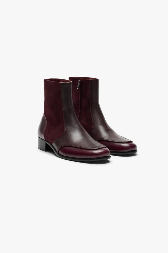 Zara LEATHER BOOT - Burgundy Red - Image 0