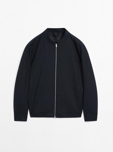 Zara Twill wool blend bomber jacket - Navy blue - Image 0