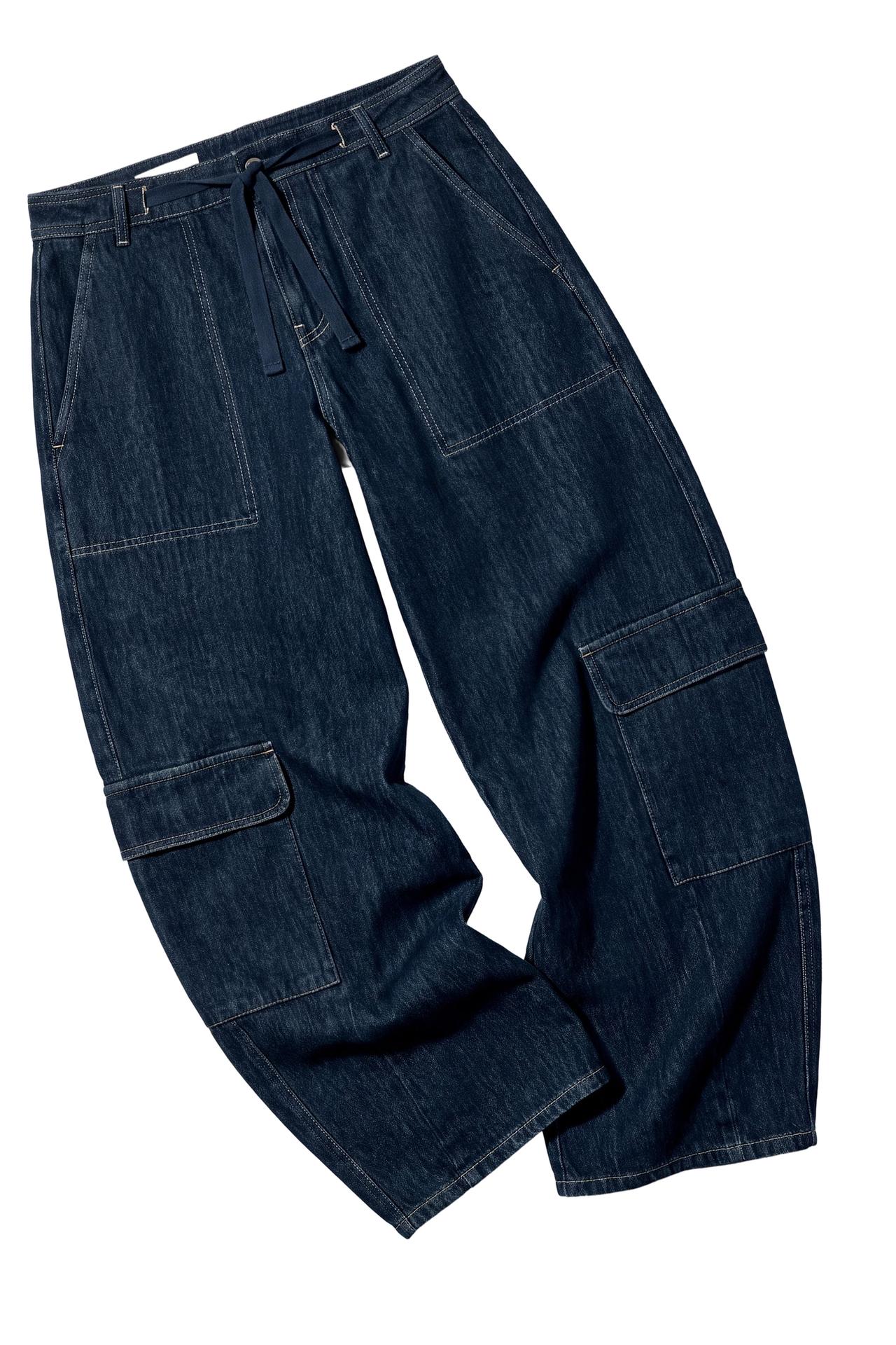 PRINTED OVERSIZE CARGO TROUSERS — Navy blue