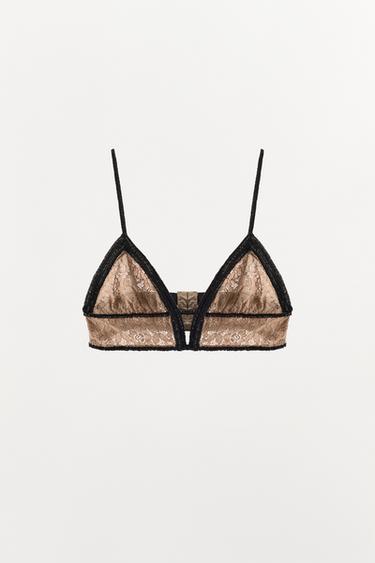 BH MED BLOMSTERBRODERIER OG PERLER - råhvid/sort fra Zara