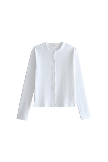 LONG SLEEVE T-SHIRT WITH BUTTONS - White by Zara