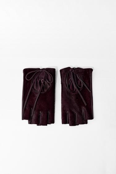 GUANTES MITONES PIEL EFECTO PELO - Burdeos de Zara