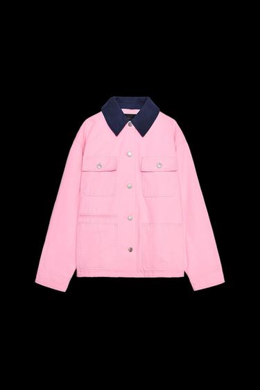 Zara CONTRAST COLLAR JACKET - Mid-pink