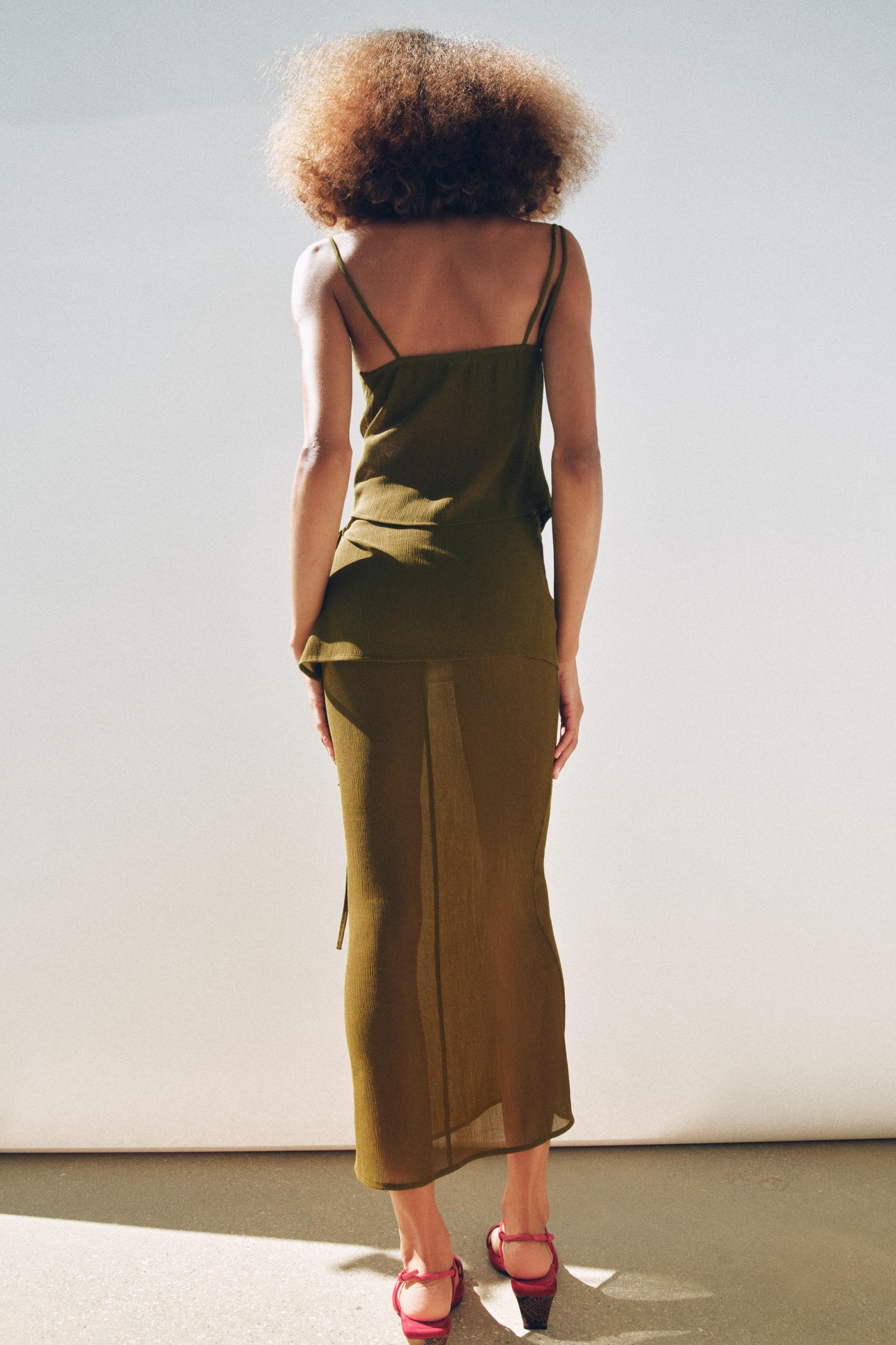 SEMI-SHEER TEXTURED ASYMMETRIC TOP - Mid-green | ZARA United