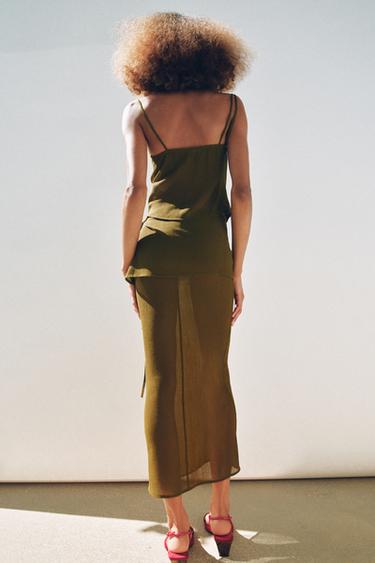 SEMI-SHEER TEXTURED ASYMMETRIC TOP - Mid-green by Zara - Image 2