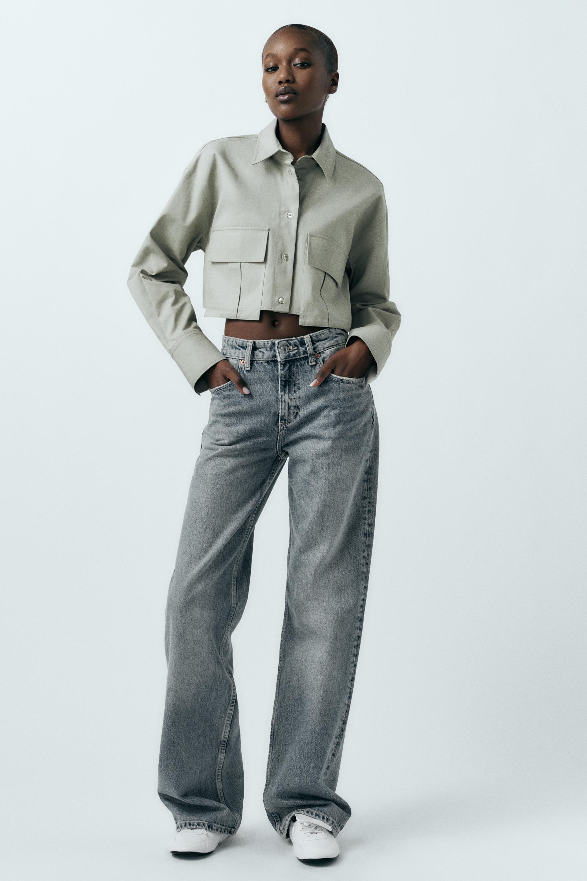 CROPPED GABARDINE SHIRT Greenish ZARA UAE Dubai/Sharjah/Ajman/UAQ
