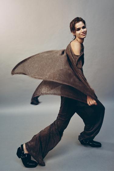 METALLIC THREAD PALAZZO TROUSERS - Bronze by Zara - Image 3