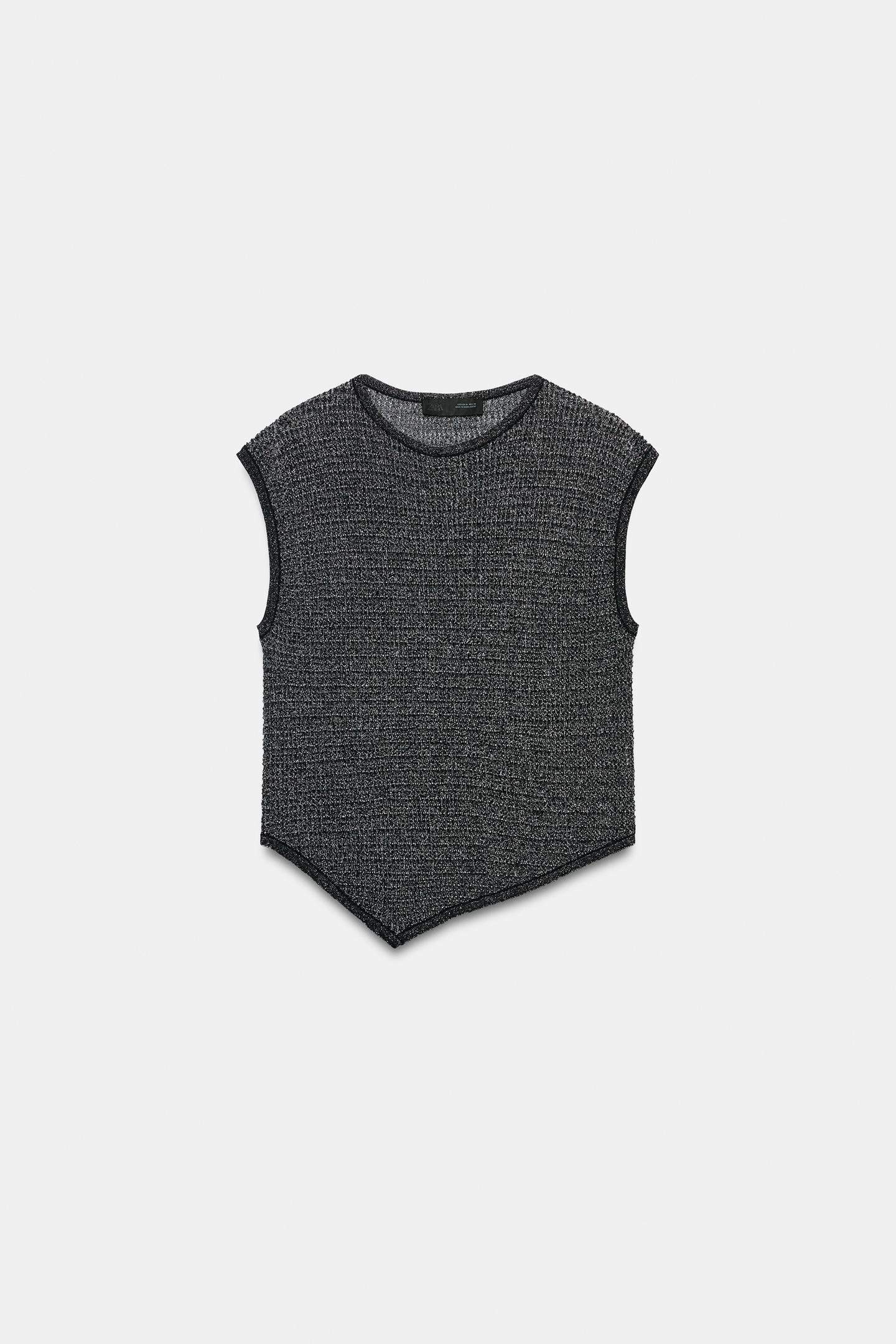 Женский топ Zara Asymmetric Knit, цвет: Матовый серебряный — фото 6