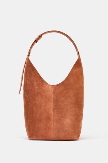 SUEDE MAXI BUCKET BAG WITH HANDLE DETAIL - Orange by Zara