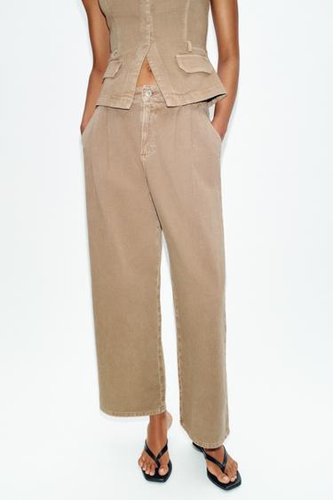 Z1975 WIDE-LEG MID-WAIST JEANS WITH PLEATS - Light camel by Zara
