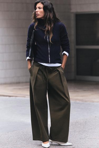 Zara WIDE-LEG PLEATED BELT PANTS - Brown / Taupe - Image 0