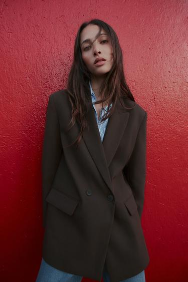 ДВОБОРТНИЙ БЛЕЙЗЕР ОВЕРСАЙЗ - Коричневий Zara