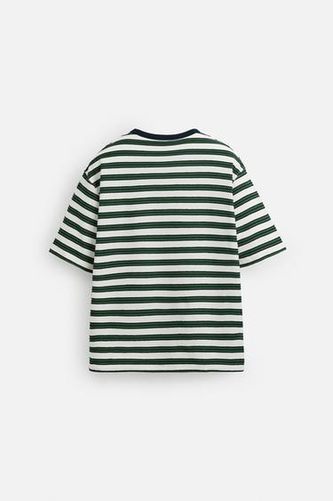 T-SHIRT JACQUARD RAYURES - Vert / Écru de Zara - Image 6