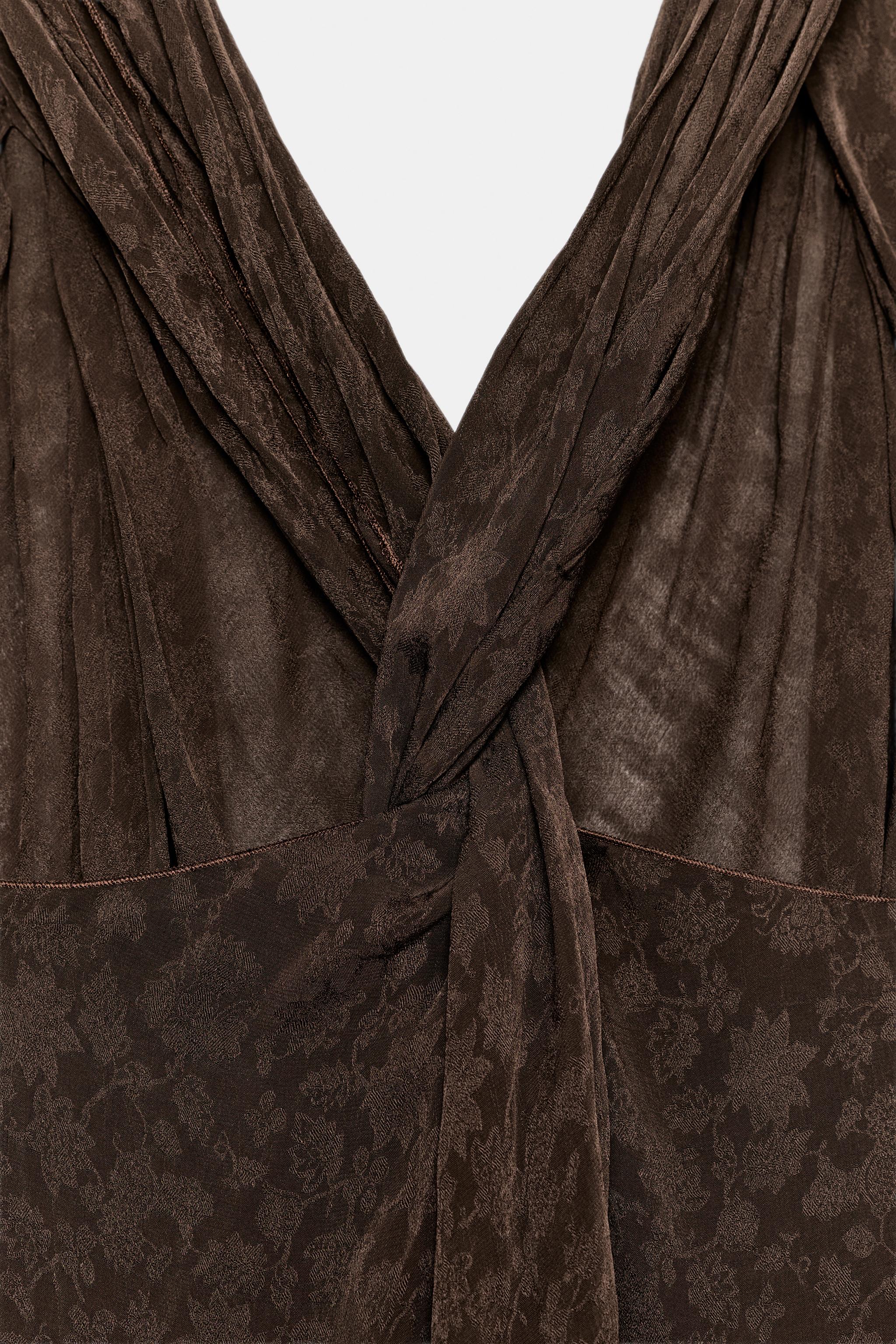 ZW COLLECTION JACQUARD MIDI DRESS - Chocolate | ZARA United States ZW COLLECTION JACQUARD MIDI DRESS - Chocolate | ZARA United States