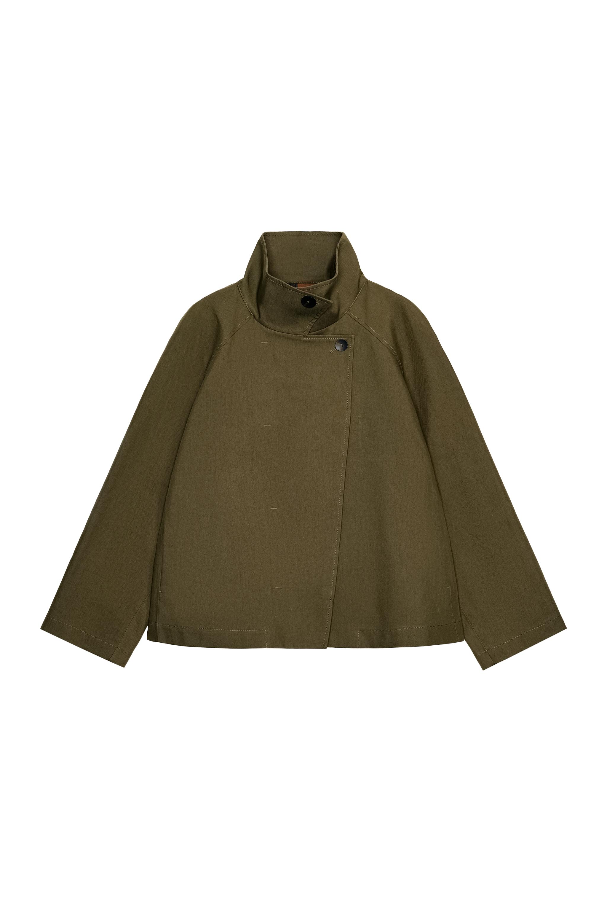 ZW COLLECTION ハイネック ショートトレンチコート - グリーンオレンジ