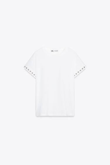 CAMISETA ARANDELAS METÁLICAS - Blanco de Zara