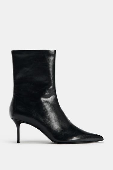 FAUX-PATENT ANKLE BOOTS WITH STILETTO HEEL - Black by Zara