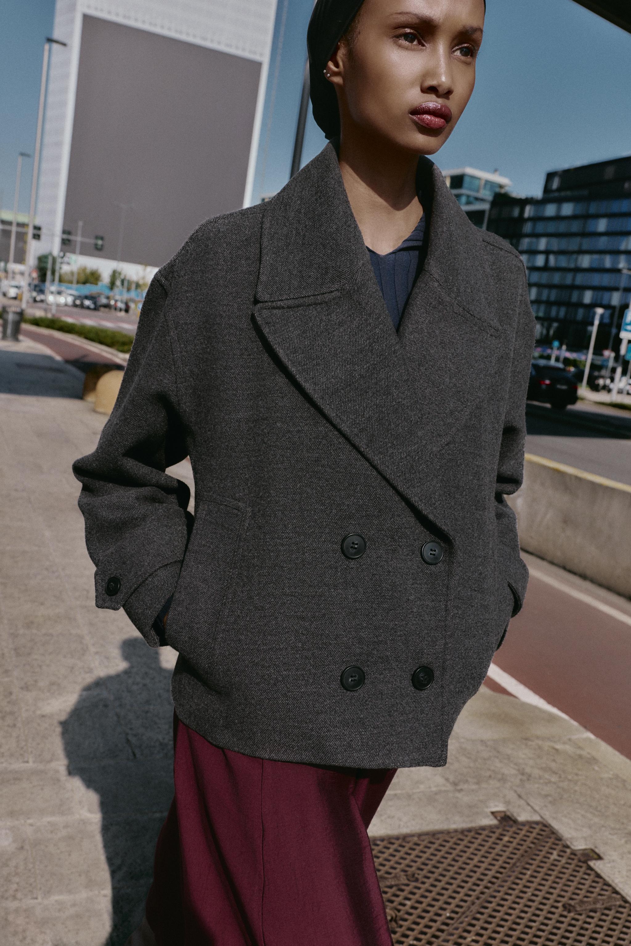 ソフトダブルブレストショートコート - グレー | ZARA Japan / 日本