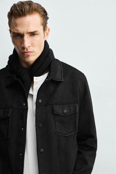 VESTE EFFET DAIM REGULAR FIT - Noir de Zara