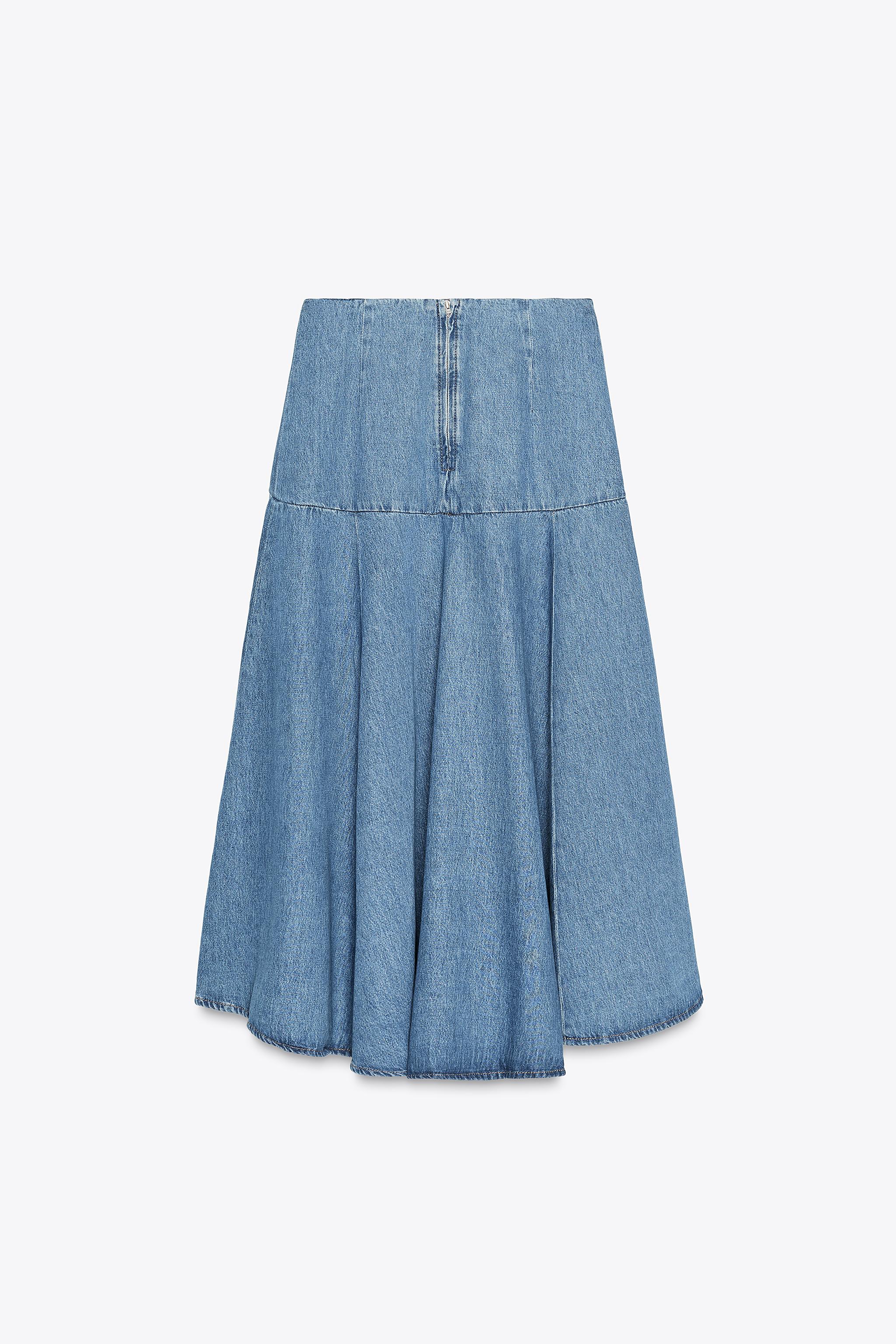 ZW COLLECTION DENIM MIDI SKIRT - Mid-blue | ZARA Canada