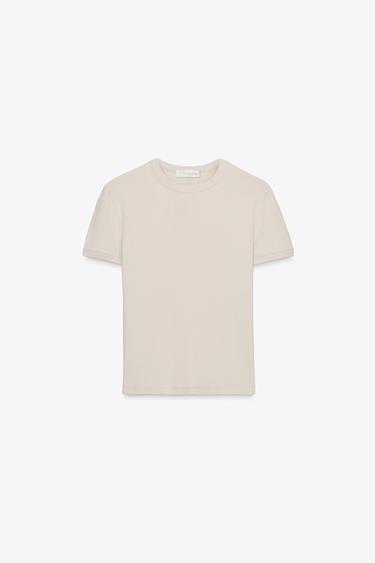Zara BACK SEAMED T-SHIRT - Stone