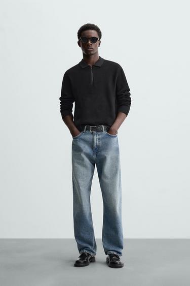 Zara QUARTER ZIP KNIT POLO - Black - Image 0