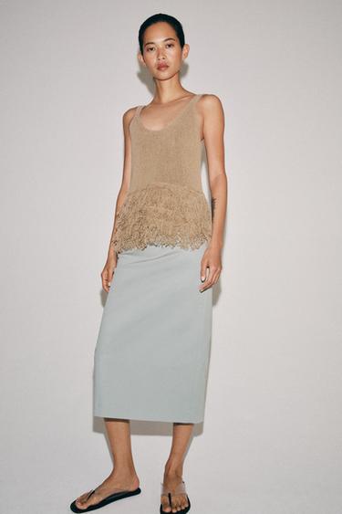 تنورة ميدي بفتحة ZW COLLECTION - رمادي الخاص بـ Zara