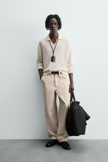 100% HEMP KNIT POLO SHIRT - Ecru by Zara