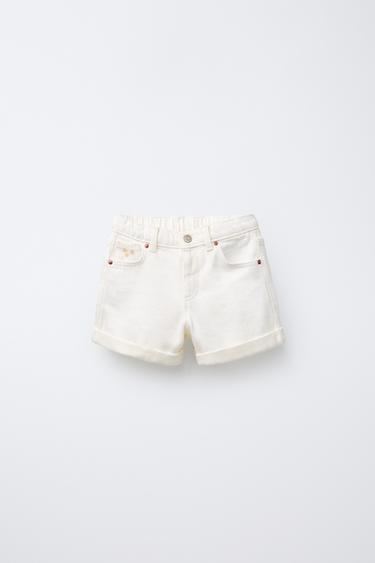 Zaras DENIMSHORTS MED BRODERADE BLOMMOR - Vit - Bild 0