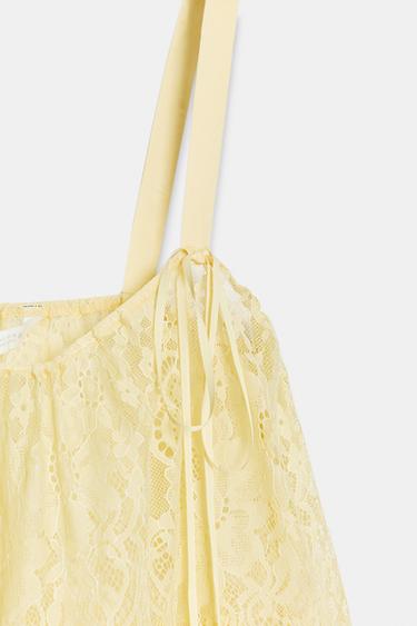 TOP SATINÉ DENTELLE ZW COLLECTION - Jaune clair de Zara - Image 7