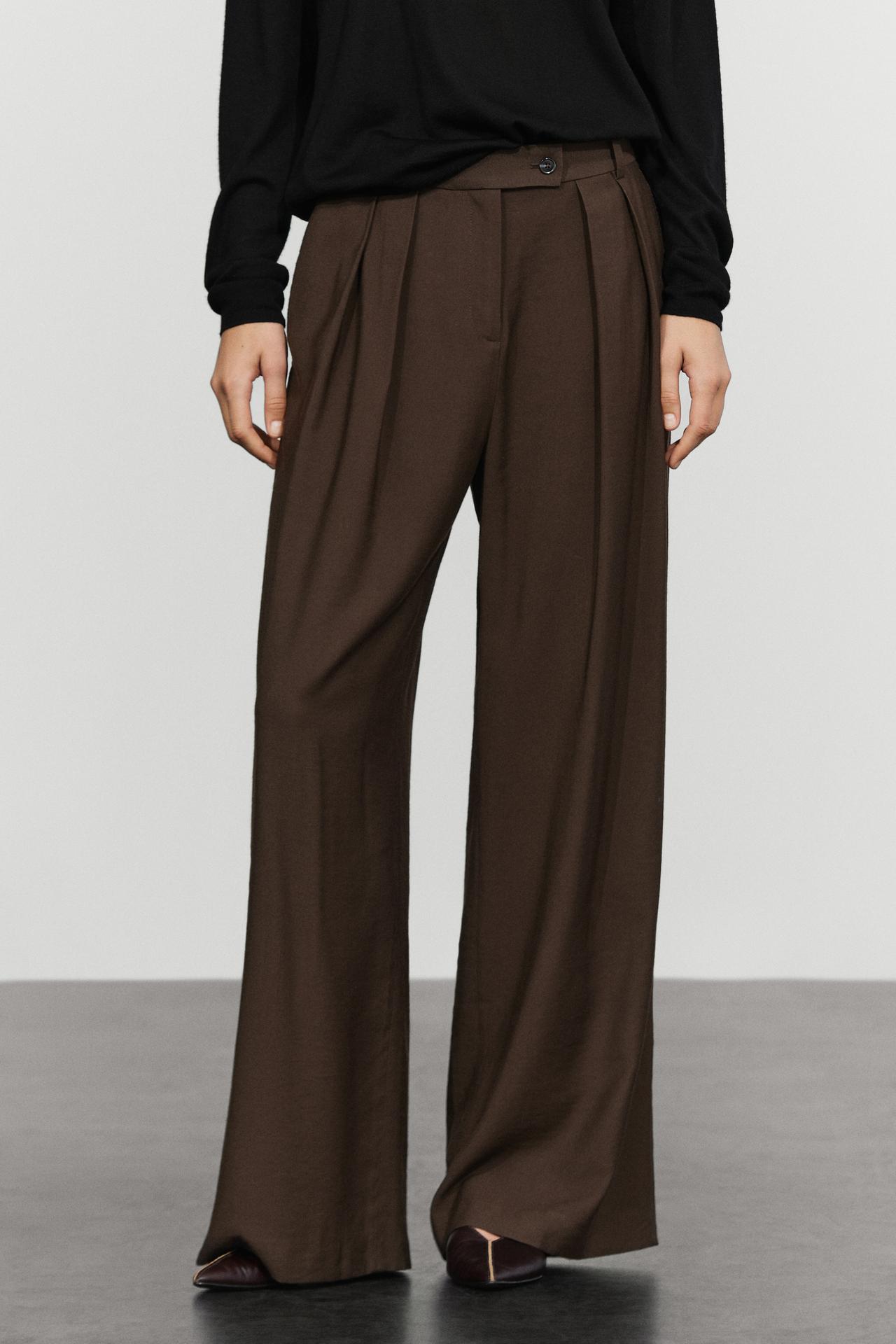 Wide-leg pants with pleats — Chocolate