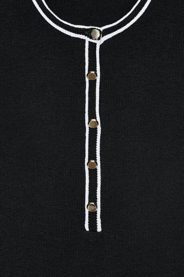 CONTRAST PIPING T-SHIRT - Black / White by Zara - Image 6