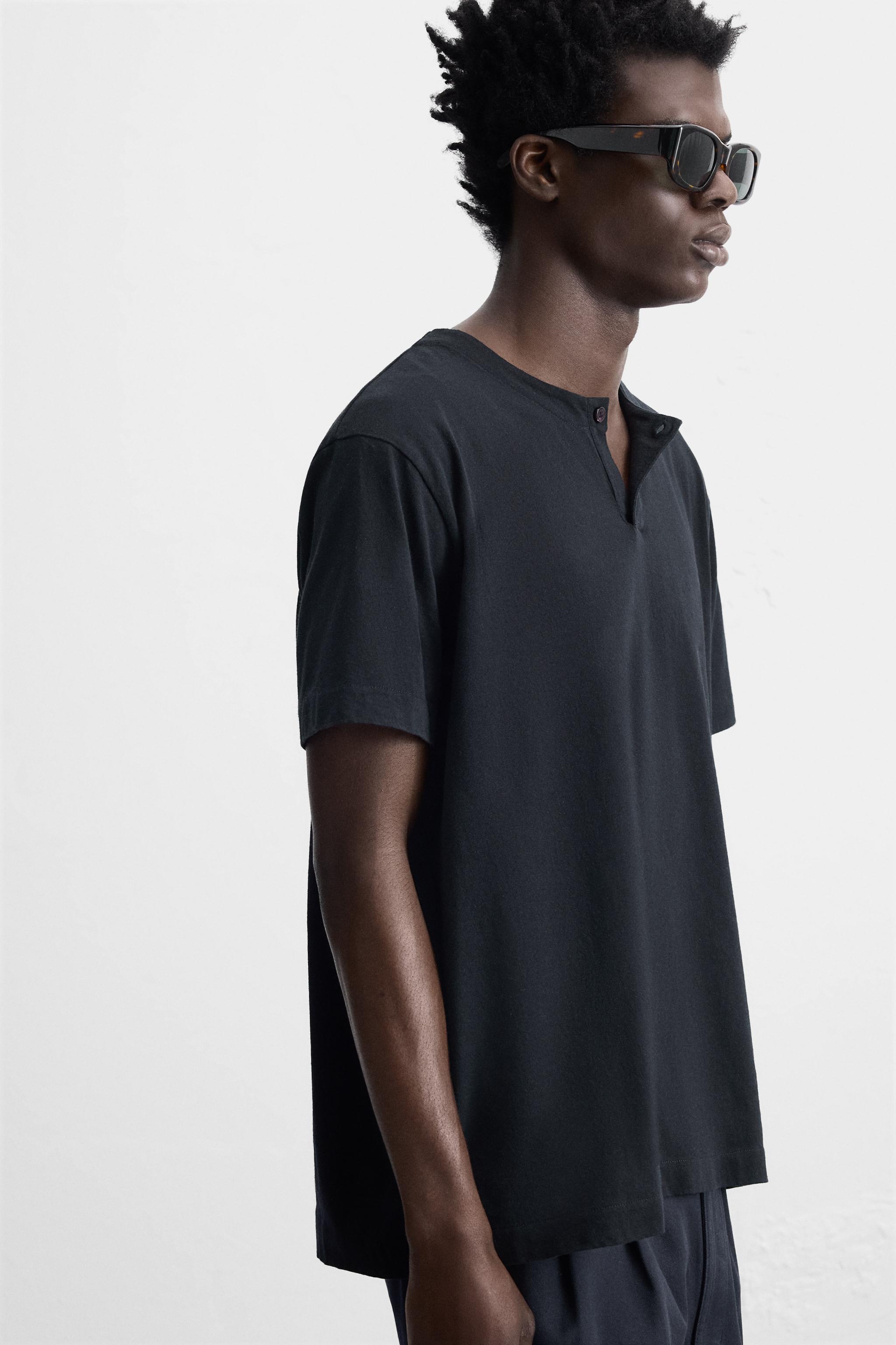 ボタンネックTシャツ - ネイビーブルー | ZARA Japan / 日本